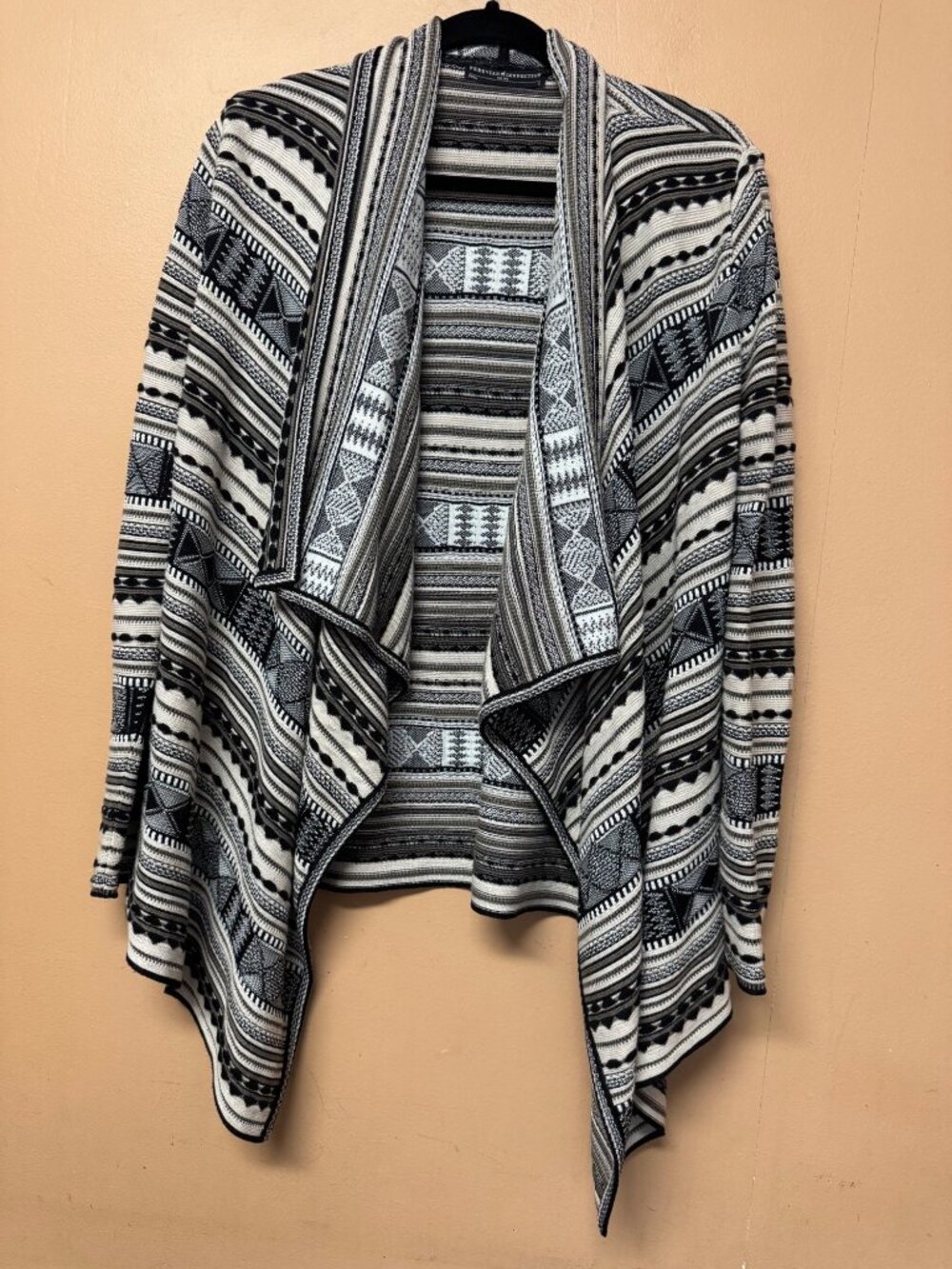Peruvian Connection Pima Cotton Draped Cardigan Sweater Boho Tribal Print S